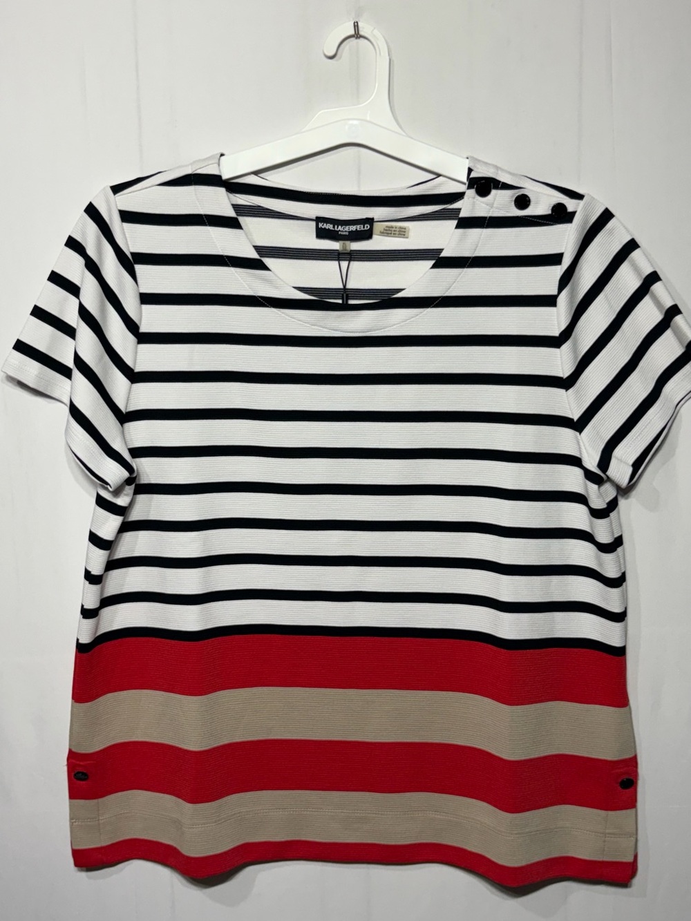 Karl Lagerfeld Women's Striped Short Sleeve Top